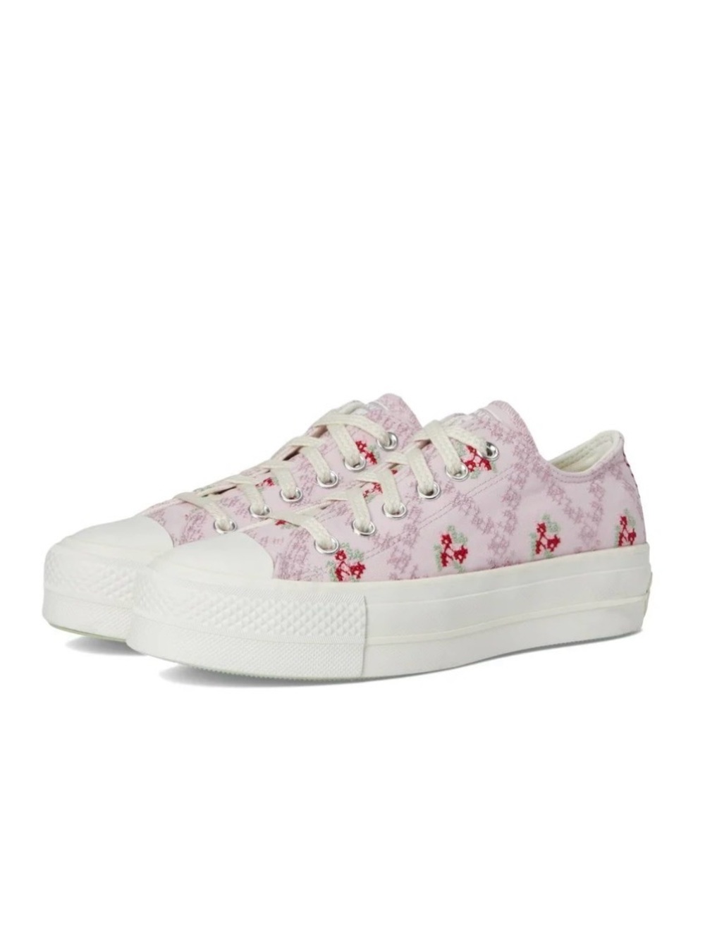 Converse Chuck Taylor All Star Lift Platform Low “Cross Stitch Roses” Women’s 8